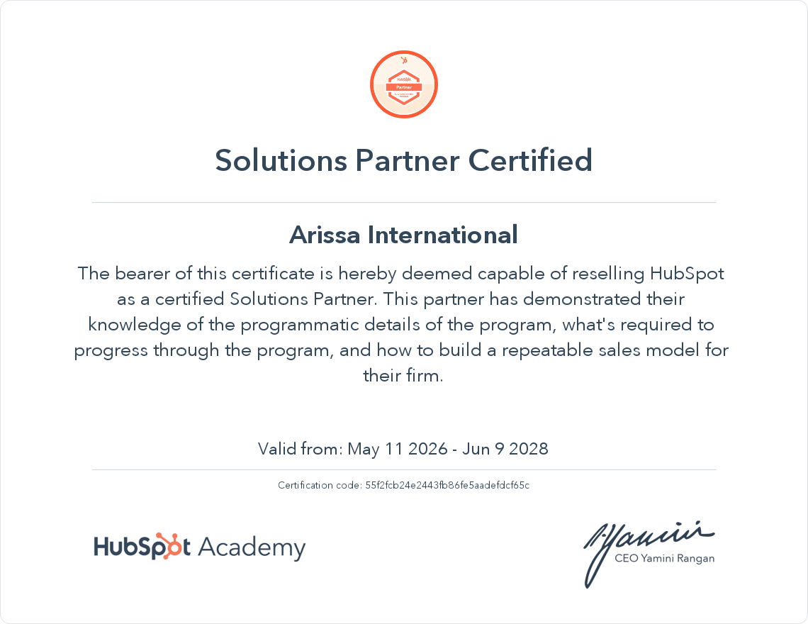 Hubspot certificate